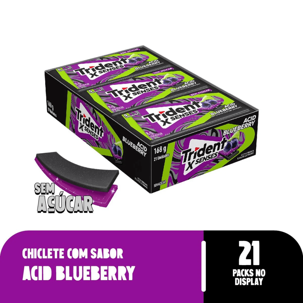 Chicle Trident XSenses Acid Blueberry 21un x 8g | Comercial Ribeirão